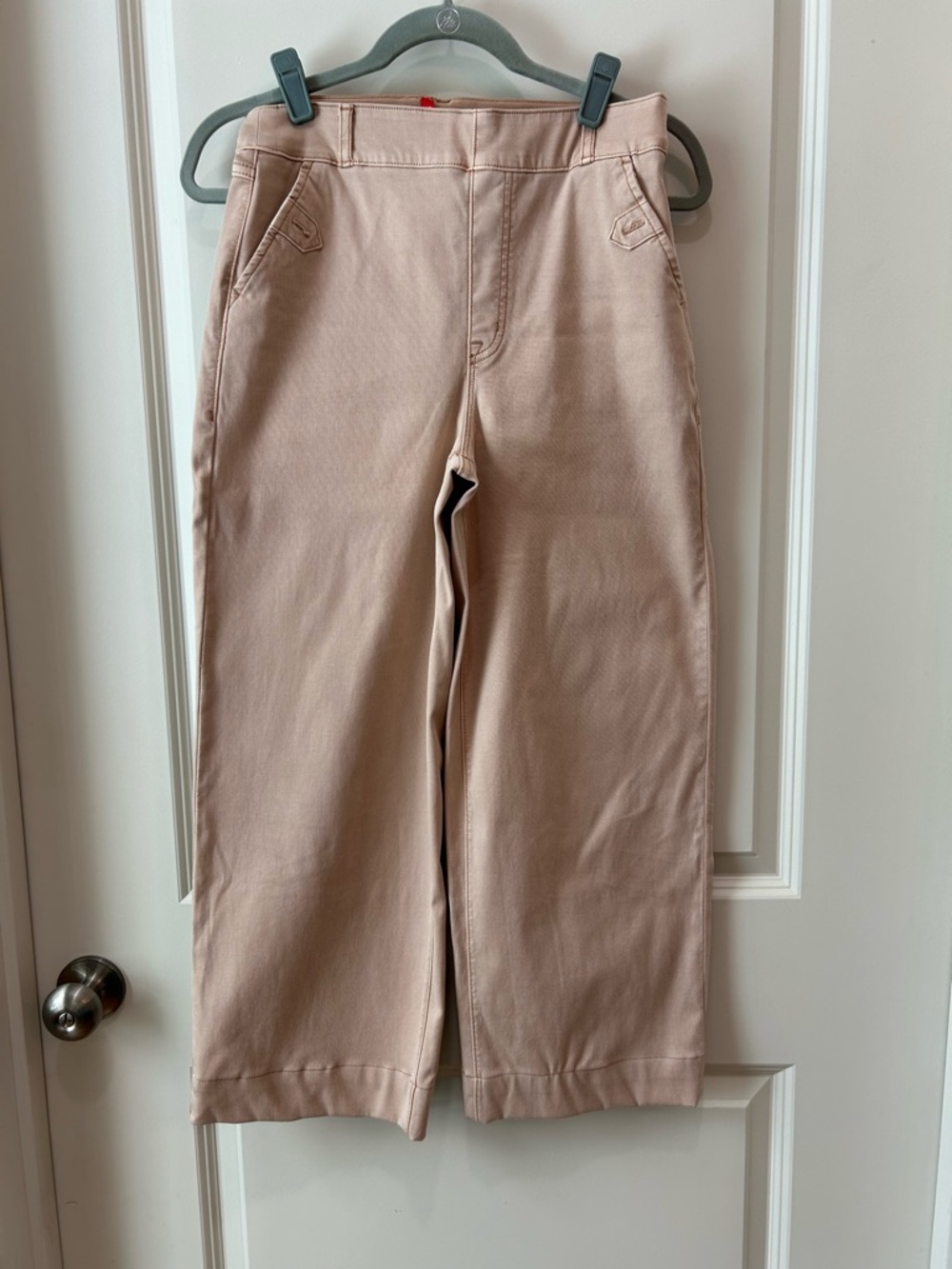 SPANX Women’s Wide-Leg Medium Petite Pants in Blush Pink pull on.